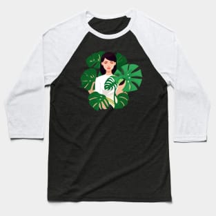 woman plants monstera cute and green leaf Baseball T-Shirt